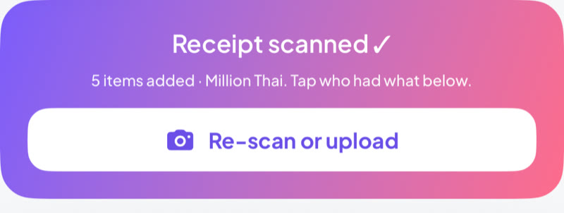 Receipt scanned confirmation in Fetti Up